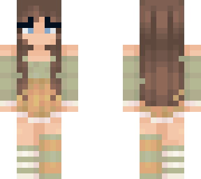 girl in green clothes with brown hair with blue eyes in spring/summer/fall/winte