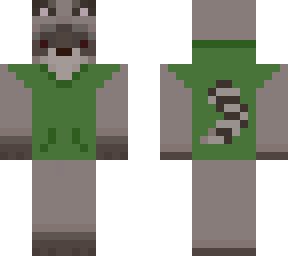raccoon in green hoodie