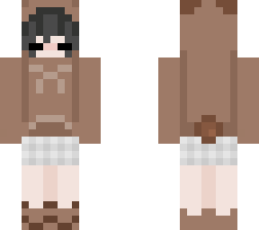 outfit i made for myself (bear plaidskirt cute blackhair slippers)