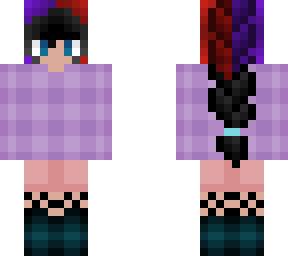 split red purple and black french braid w/ light purple flannel