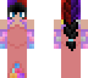 split red purple and black french braid w/ formal floral dress