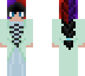 split red purple and black french braid w/ formal gown