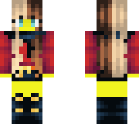 female - red sweater - black scarf - skirt - boots - mixed hair