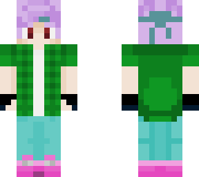 green t-shirt purple hair anime boy