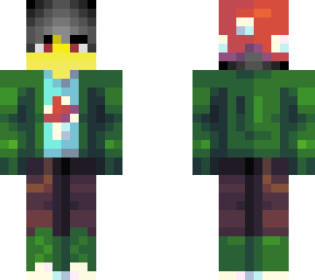 male - mushroom hat - green jacket - mushroom shirt