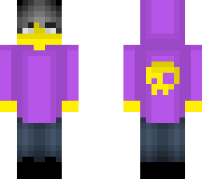 male - purple hoodie - yellow skull - jeans