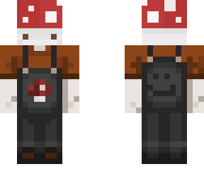 mushroom guy man fungus: black overalls, brown shirt