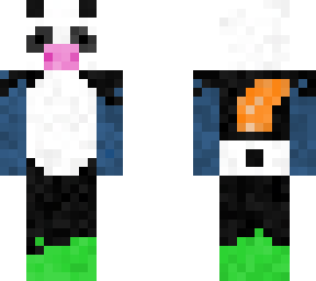 panda with a pig nose a lava shark fin, frog feet and penguin flippers