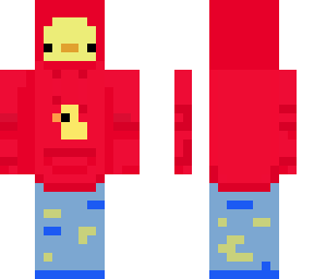 duck whit red sweather and blue pants