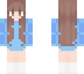 brown hair girl with blue jumper