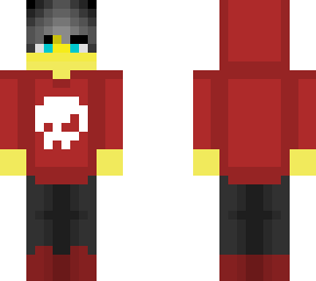 male - red hoodie - skull