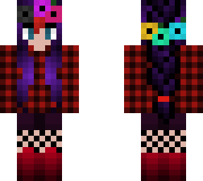 red and black flannel w/ purple french braid