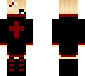 blonde girl in black&red okasis church outfit