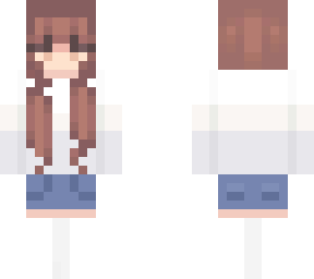 girl with white hoodie and denim skirt