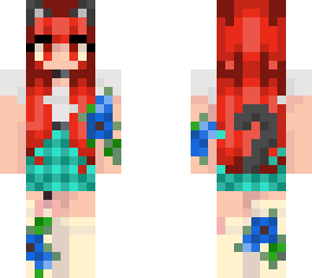 red head famale cyan skirt