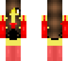 female - brown hair - red croptop - black skirt - boots