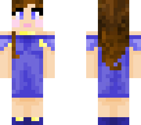 violet dress w/ flowers in brown hair