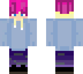 pink hair blue hoodie