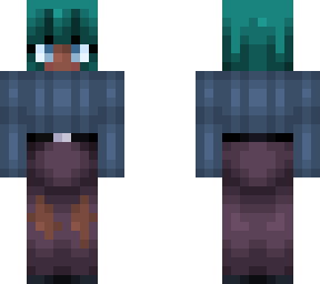 green hair, blue eyes