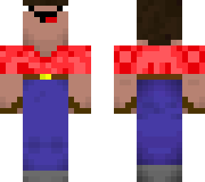 noob wearing brown belt, brown gloves, and red shirt