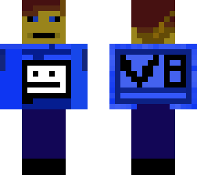 blue boy with v8 on back