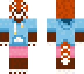 red panda in blue hoodie + pink shorts