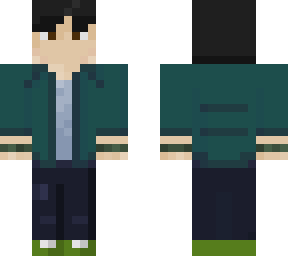 blue jacket green shoe boy