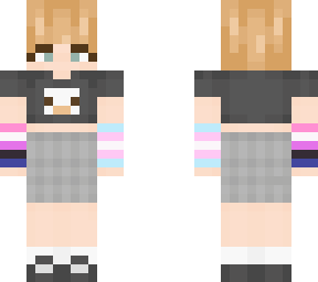 cute blond fem person with a crop with a goose and a plaid skirt
