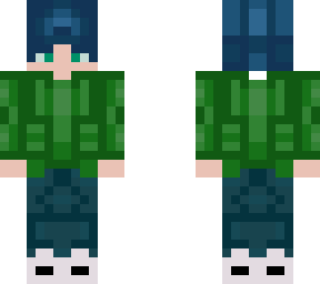 blue haired, guy with green shirt, blue jeans, white shoes - ehlemon