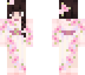 brunette in cherry blossom dress