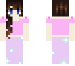 girl with purple flower jeans and pink shirt.