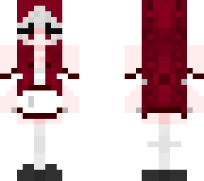 red hair, white dress w/ deep red trim