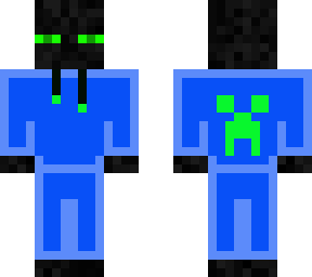 enderman wearing blue hoodie written on it creeper face and sport pants