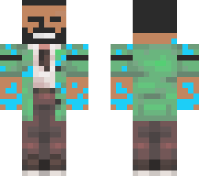 glowing man in green trench coat