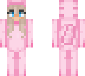 blond girl in a pink axolotl onesie