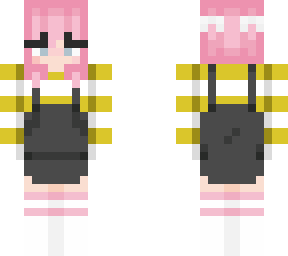 pink hair girl in dungarees
