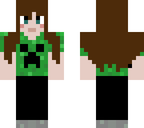 girl with brown hair, creeper shirt and, black pants
