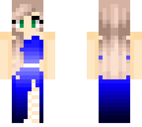 platinum blonde in blue dress