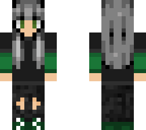 grey hair green outfit