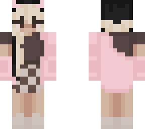 pink horns split hair off the shoulder pink sweater