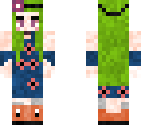 girl with green hair and pink eyes