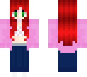 red hair pink jacket