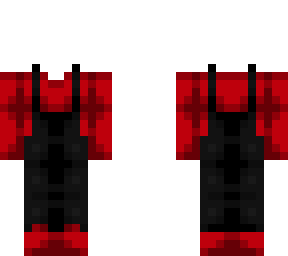 ob - red sweater w/ black overalls