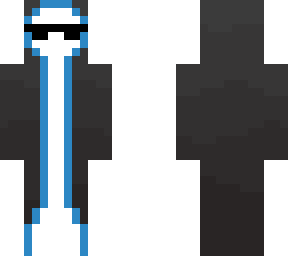 white and blue cloaked figure wearing shades
