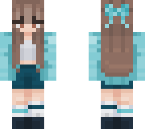 girl brown hair outfit turquoise
