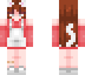 pink catgirl white tail and ears