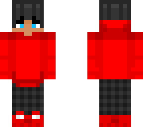 red hoodie & black grid jeans
