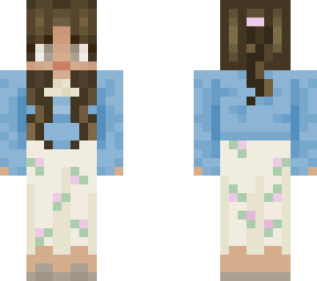 blue sweater and floral skirt