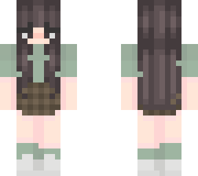 girl w green t-shirt and brown skirt