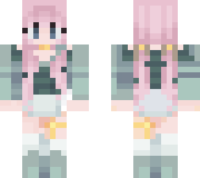 pink hair with greeen dress